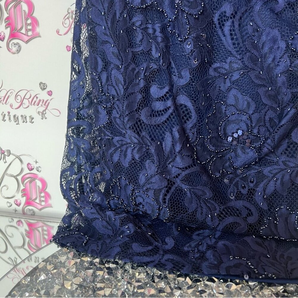 Jacques vert dress embroidered beaded sequins sparkly lace  Elegant Navy Blue - Picture 3 of 7